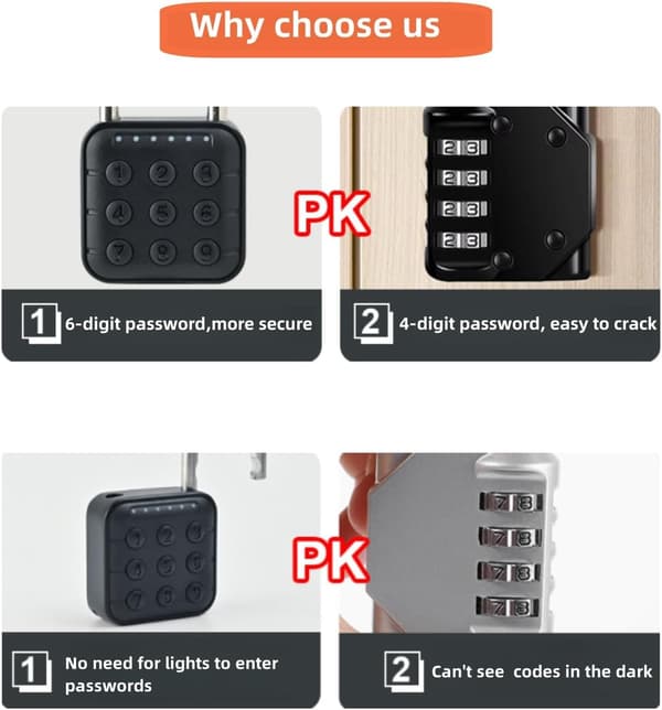 Keyless Combination Lock, 6-Digit Code Lock for Outdoor Use, Easy-to-Use Padlock with Code for Gym and School Lockers, F