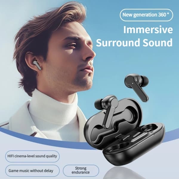 Trådløse ørepropper Bluetooth 5.3 med LED-strømdisplay Universell passform Støyreduserende ørepropper for telefonsamtaler Musikk Svart