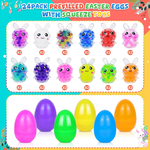 24 st Påskägg med Squishy Leksaker Inuti, Förfyllda Påskkorg Leksaker för Småbarn