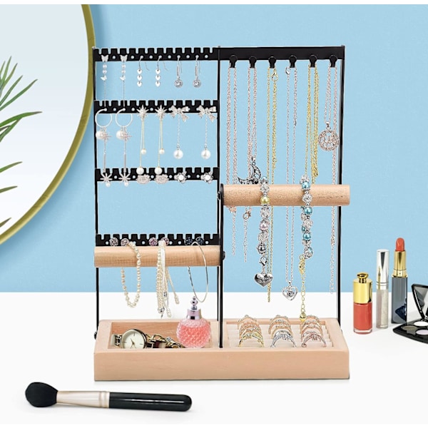 Kedjehalsbandshållare Smyckesdisplay, 4-vånings smyckesträd, klock- och örhängeställ, förvaring för ringar, örhängen, armband, klockor och accessoarer{EE}