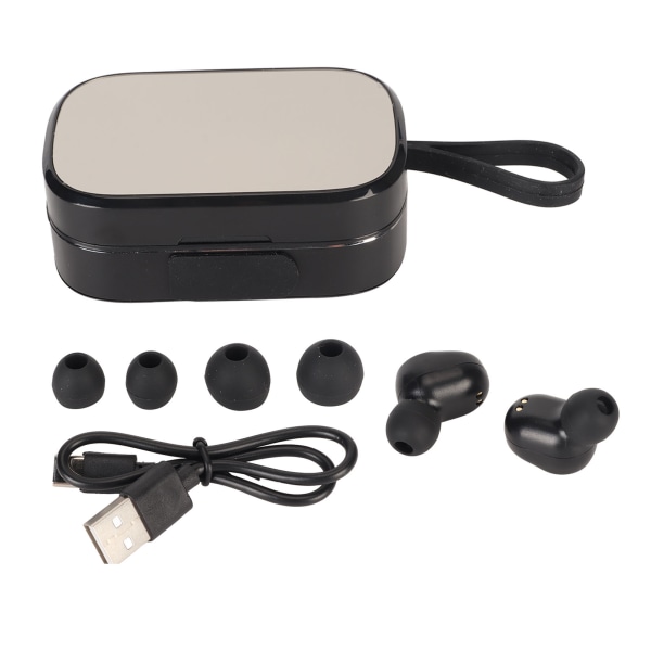 Trådlösa hörsnäckor Bluetooth 5.1 Mini Mirror Digital Display IPX7 Vattentäta hörlurar med snodd för telefoner Tablet Svart
