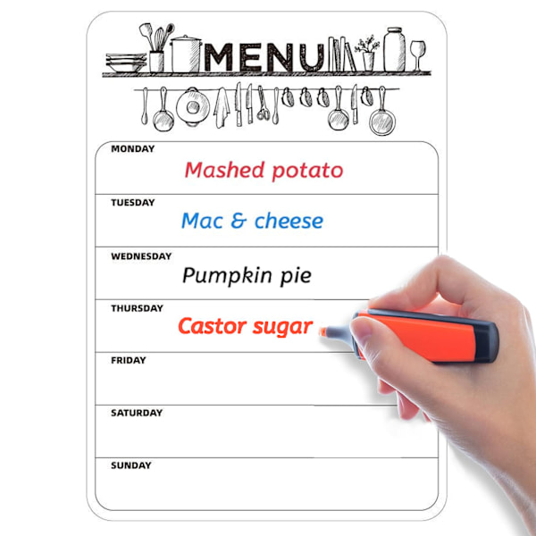 Menutavle Ugentlig Planlægger, Magnetisk Memo Madplan Købeliste, A4 To Do Liste, Køleskabs Menu Hvidtavle, Genanvendelig Tørvisk