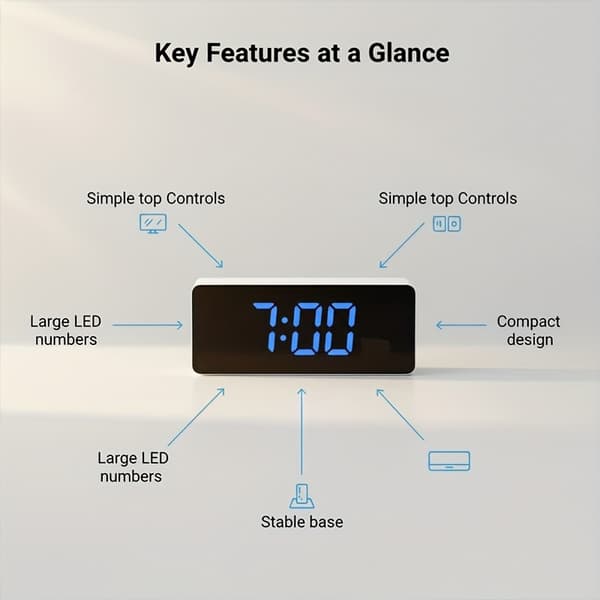 1 st Digital Väckarklocka för Sovrum | Driven, Stor Display, Temperatur- och Timerfunktioner, Justerbar Ljusstyrka, Multi-läge, Idealisk för Kontor, Hem Blue