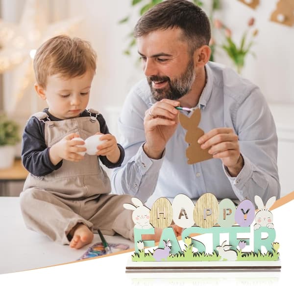 Påskdekoration i trä med 'Hello Spring'-text - Charmig festlig dekor för hem, sovrum och vårfirande - Dekorativ figur med stativ