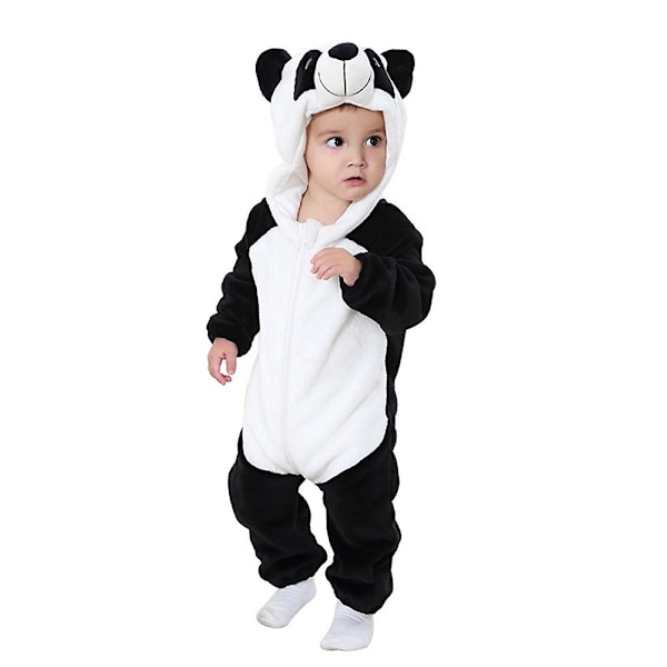 Vauvan poika/tyttö lasten piirretty eläin huppari haalari fleece jumpsuit body talvi lämmin yksikokoinen vaatteet musta ja valkoinen Black and White 12-18 Months