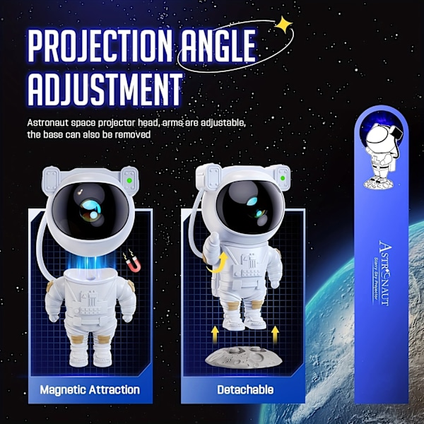 1 stjärnprojektor Galaxy nattlampa astronaut rymdprojektor, stjärnhimmel nebulosa tak LED-lampa med timer och fjärrkontroll, inredning estetisk White