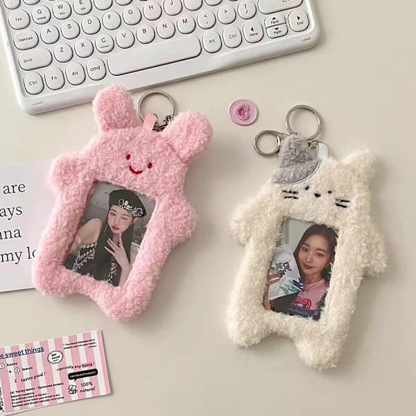 e Cat Plush Photocard Holder Kpop Idol Photo Case Protective White White