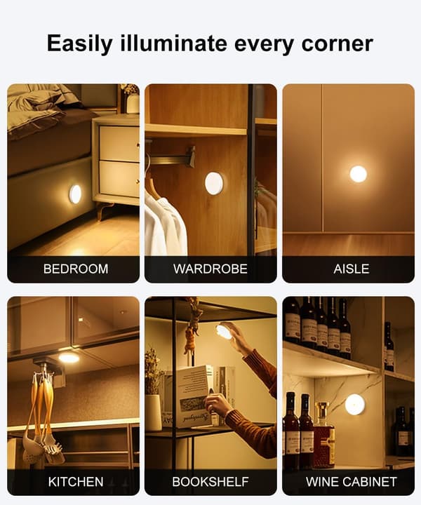 Rechargeable Smart Night Light with Motion Detection for Bedside Table, Wardrobe, and Hallway