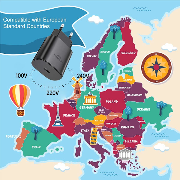 45W Europa USB Typ C Supersnabb Laddare Europeisk Reseadapterkontakt för Samsung Galaxy S24 S23 S22 S21 Ultra Plus A25 A15 A53 A52 A14 iPhone Pixel