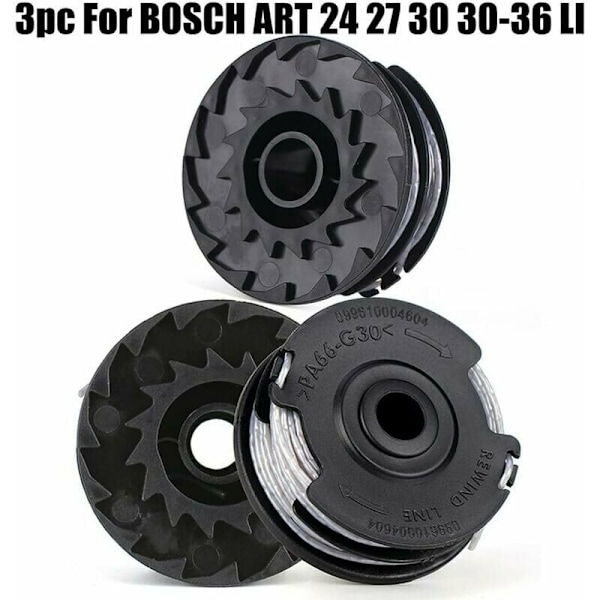 Sett med 3 spoler for Bosch gresstrimmer Art 24 27 30 30-36 Li 18 M 1,65 mm.