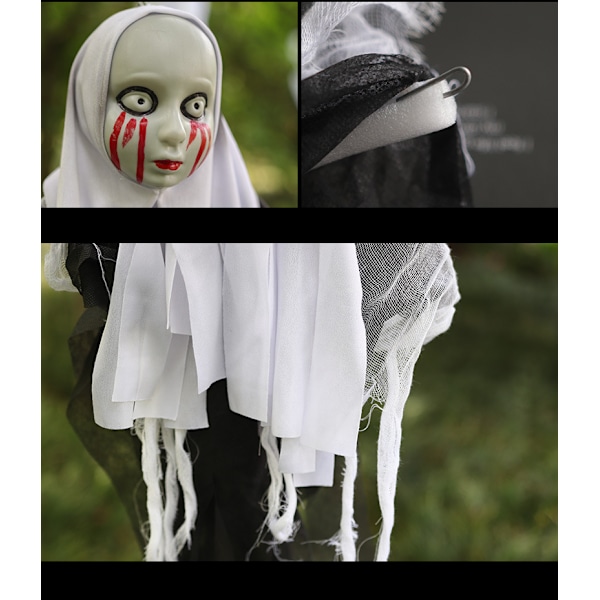 Halloween dekorasjon hengende spøkelse, spesiell for hodeskalle-gassbind spøkelsesansikt hjemsøkt husdør