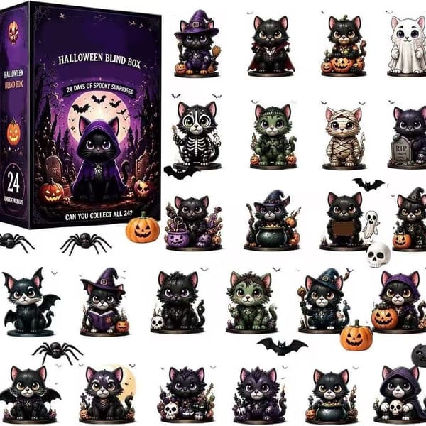 Halloween Sort Kat Nedtællingskalender – Overraskelses Blind Boks Halloween Black Cat (Flat Design)