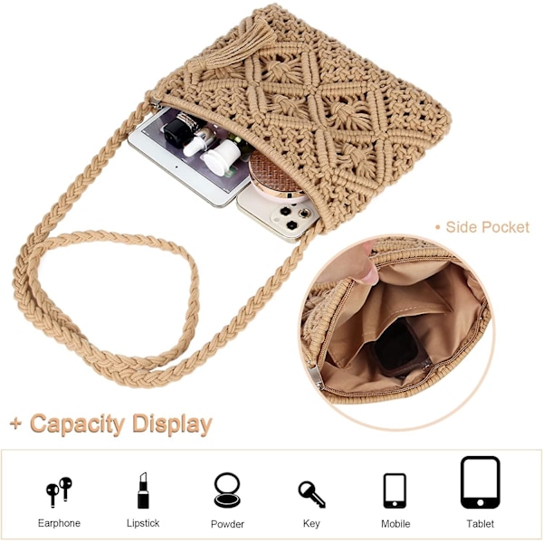 Handvävd Crossbody-väska för damer, Sommarstrandväska, Vävd handgjord axelväska