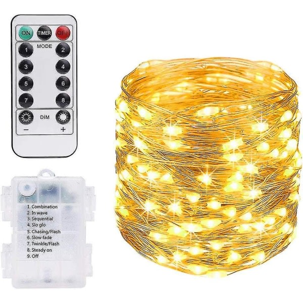 10m 100led Fairy Lights, Copper Wire Battery Operated Fairy Lights With Remote Control For Carnival Party Birthday Party Wedding Garden Ip65 - Warm Wh