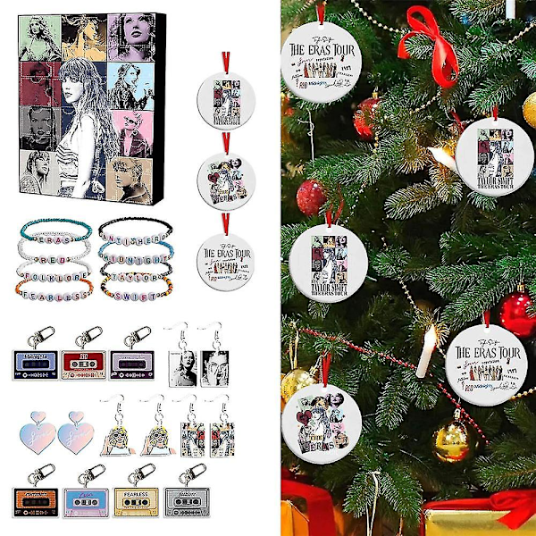 2023 Jule Taylor Swift Tema Adventskalender, 24 Dages Jule Nedtælling Blind Box Armbånd Kit Tilbehør