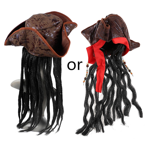 Halloween Pirat Kaptein Hatt Party Kostyme Hodeplagg Fletter Parykk Caps Cosplay Rekvisitter Dekor Tilbehør For Voksne Kvinner Menn