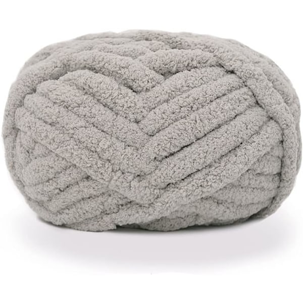 Tjock stickad chenillegarn för handgjorda filtar, supersoft, stort jumbo-garn Grey