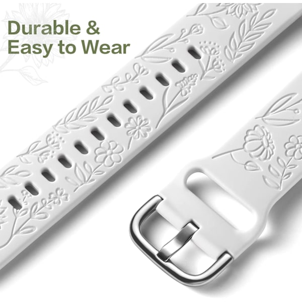 Auringonkukalla kaiverrettu ranneke, yhteensopiva Samsung Galaxy Watch 7 6 5 4 40mm 44mm naisten kanssa, 20mm pehmeä silikoniranneke Galaxy Watchille[ee] White