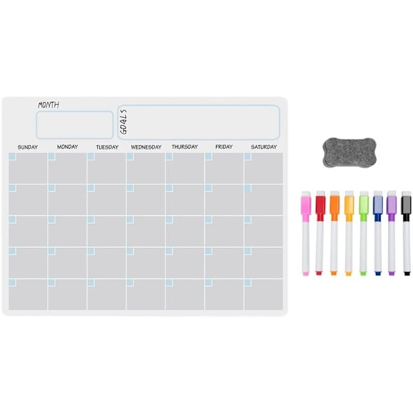 A3 Magnetic Whiteboard Calendar Dry Whiteboard Set Weekly Plans Whiteboard for Fridge Kitchen Home 17X12 Inch