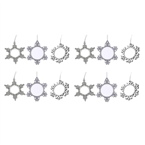 12 stk DIY Sublimering Snøfnuggpynt Blank Julepynt Metalloppheng for Julebord