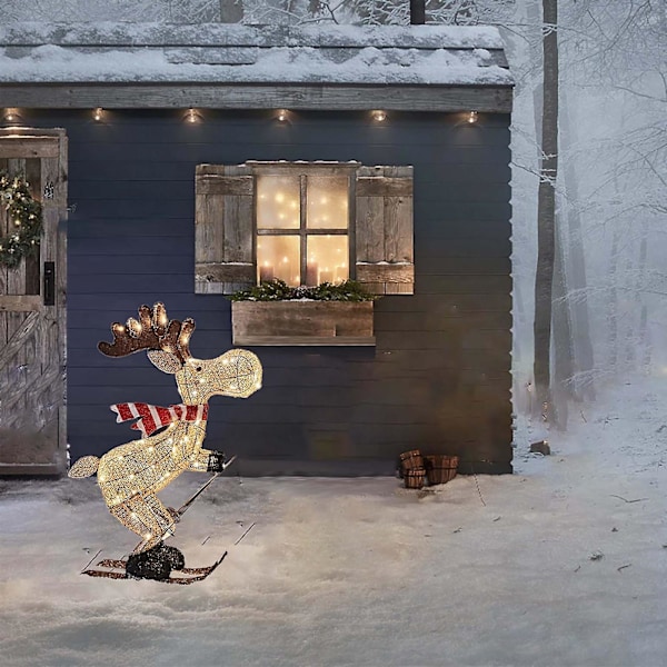 Udendørs julefigur LED ski-elg havepynt stik med timer