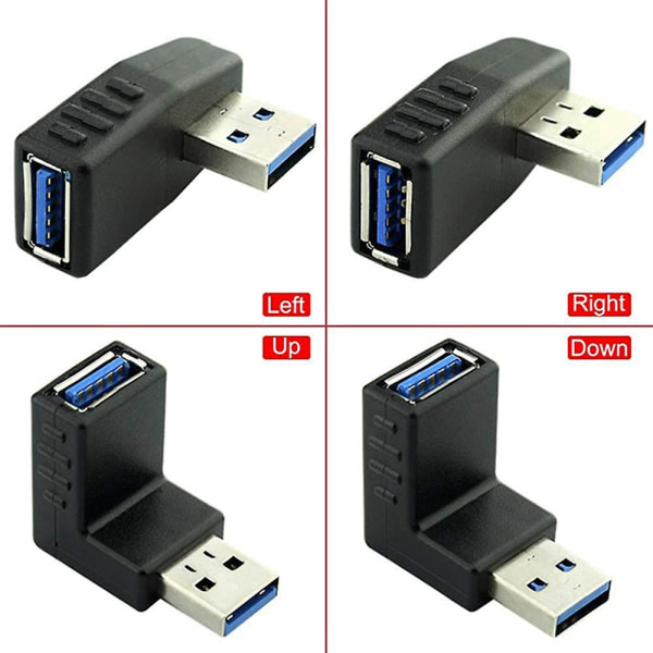 4 st USB 3.0-adapterkontakter 90 graders hane till hona USB-kontakt - inklusive vänster, höger, upp, ner