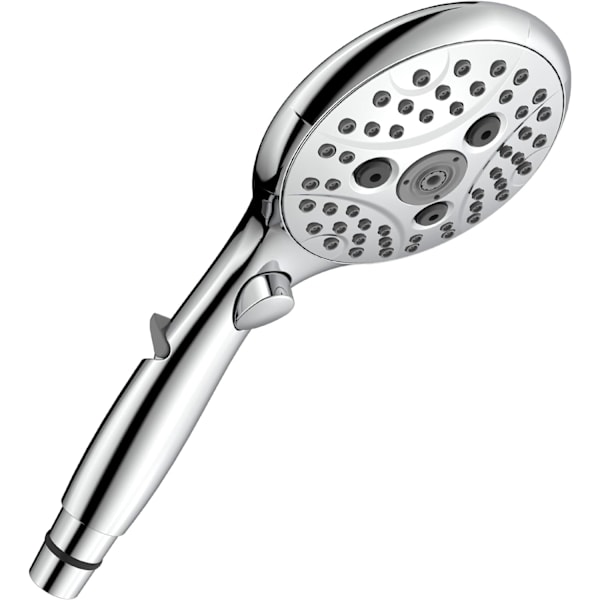 Brusehoved med vandstopknap, håndbruser 7,3 l/min med 6 sprayindstillinger, tænd/sluk-knap, universal vandbesparende, krom{ee}