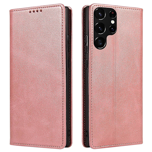 For Samsung Galaxy S21 Ultra 5g Telefon Flip Lærveske Business Stil Stativ Mobiltelefon Deksel Rose Gold