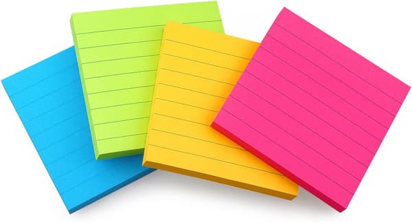 Selvklæbende forede sticky notes indeksfaner 20 blokke 50 ark lyse farver gul grøn blå lilla