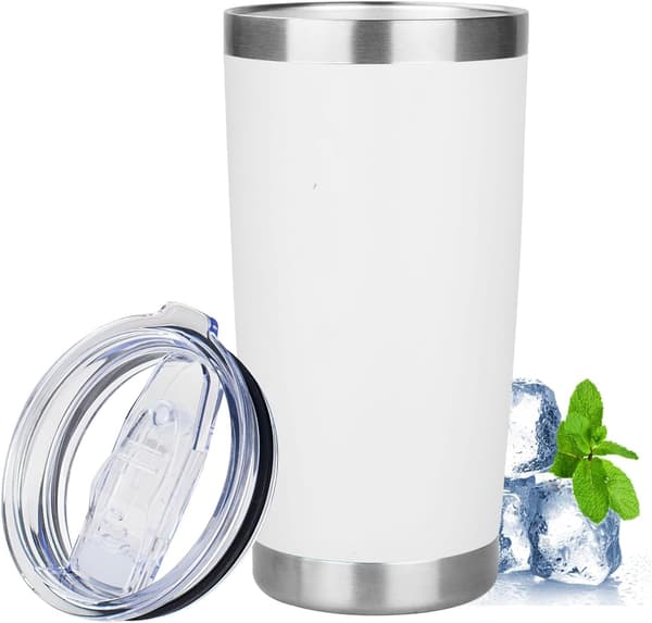 Isolert reisekopp 600ml Hvit BPA-fri 304 rustfritt stål termokopp te kaffe for å ta med