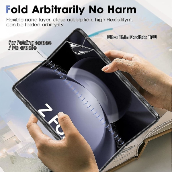 För Samsung Galaxy Z Fold 5 skärmskydd, 3 st Innerskärm flexibel film+3st Bakskärmsskydd härdat glas+3st linsskydd