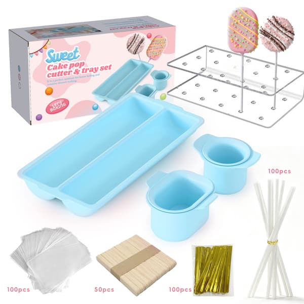 ABS Lollipop-kakform bas-set 3-i-1 glass rund utstickare bakverktyg ej 3D-printad 8-piece set - pink
