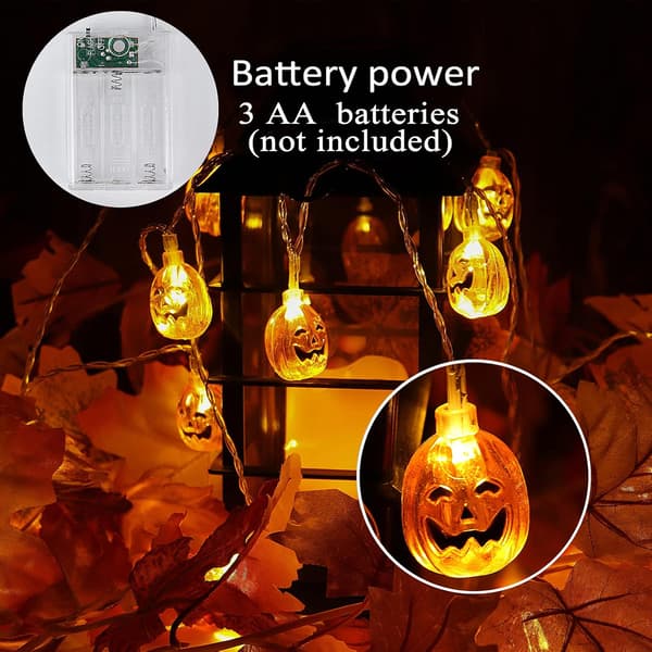 Halloween Græskar Lys Kæde, 3 meter 20 LED Halloween Lys 3D Krystal Græskar Lys med 2 Lysindstillinger, Batteridrevet{ee}
