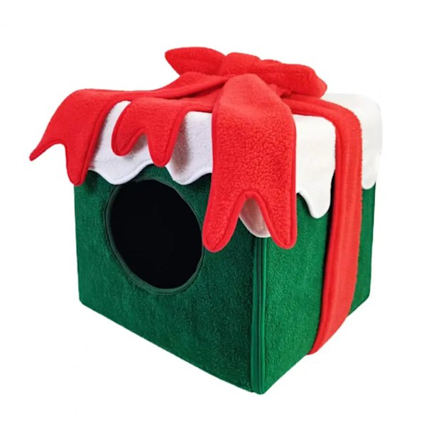 Christmas gift box Cat bed Warm pet house Kitten Cave pillow Dog Sleeping nest House Puppy Kennel Cat mat Gato Cat accessories green