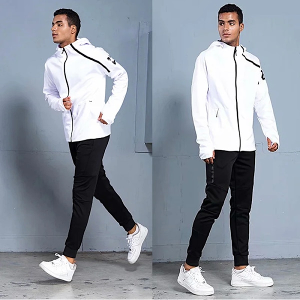 Herre Sportssett Fotballtrøye Fotballtreningstøy Herre Løpegenser Jakker Langærmet Treningsdrakt Sports Sweat Suit hvitt sett white set L