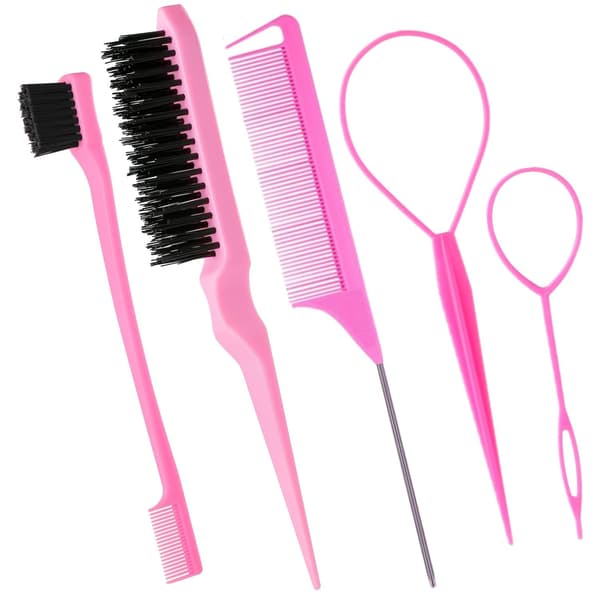 5-delars Slick Back Hårborstset Stylingverktyg Svart Barberarkam Håraccessoar Rosa