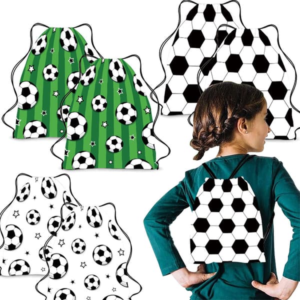 Fodbold-tema snøre-rygsæk, bærbar opbevaringstaske til børn, polyester til fodboldfans, snøre-indkøbstaske. 2