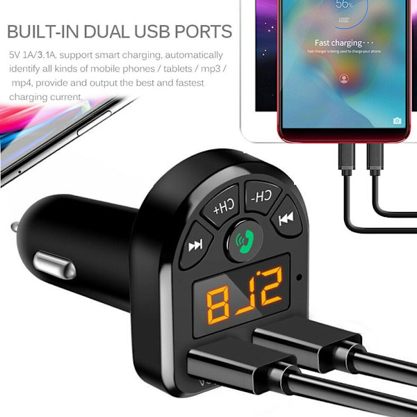 Bluetooth-autosoitin FM MP3 USB-laturi