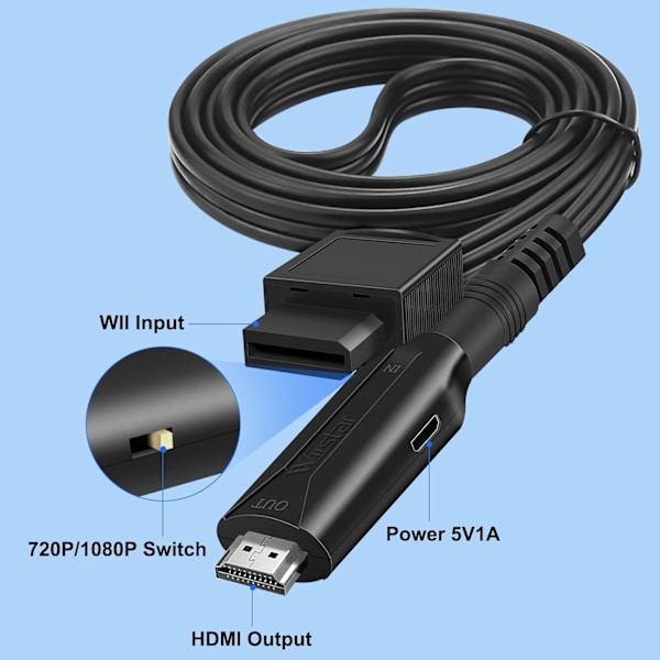 Wii til HDMI Konverter Wii HDMI Adapter Kabel 1m/3.2ft 1080P Egnet