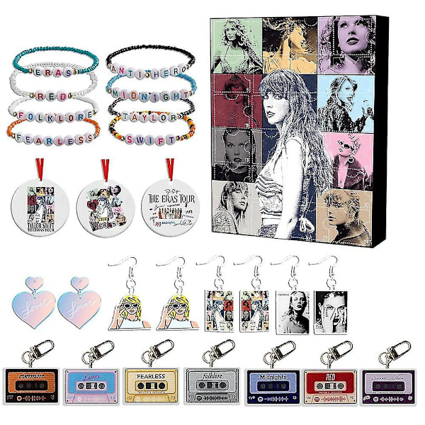 2023 Jule Taylor Swift Tema Adventskalender, 24 Dages Jule Nedtælling Blind Box Armbånd Kit Tilbehør