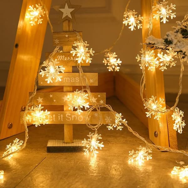 1,7 cm Snowflake LED Warm String Lights, 6 m 40 LED, USB/Battery Powered, Camping & Christmas Decoration 6m