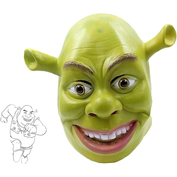 Shrek-naamioasu Halloween Cosplay Aikuisten Kokopään Vihreä Shrek-naamio Lateksi Naamiot