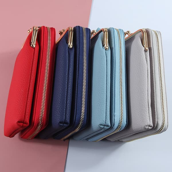 Mobile Case Wallet Card Holder Bag with Shoulder Strap - immediate delivery deep pink