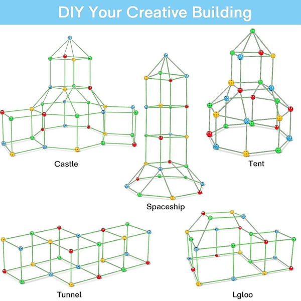 87 deler Kids Fort Byggesett Slott Tunneltelt DIY Montering Konstruksjonsleker For Barn Utendørsaktiviteter Sett Gave Dz