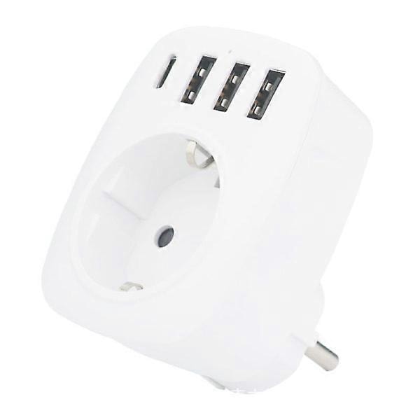 USB-uttak for flere nettverk, USB-lader med flere kontakter med 1 AC-utgang, 1 USB-C og 3 USB-porter, strømuttak kompatibelt med iPhone/iPad