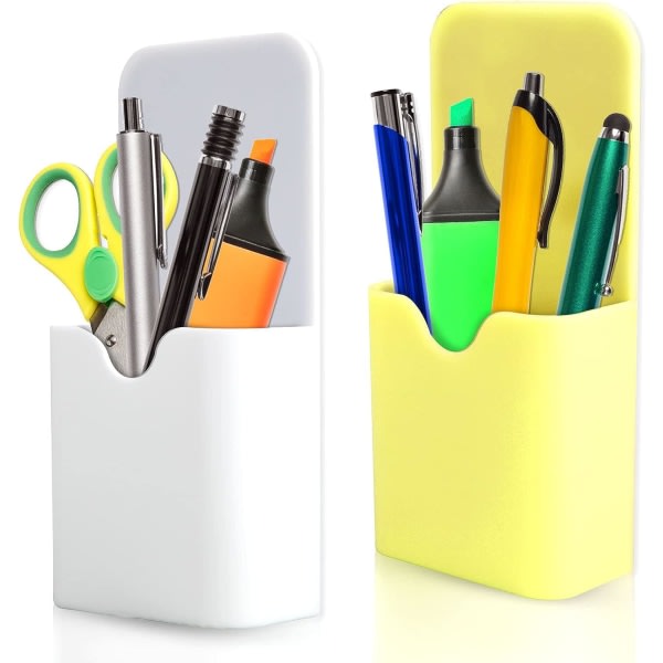 PCS magnetisk pennhållare set | Behållarhylla för hemmakontor skola kylskåp whiteboard skåp och andra magnetiska ytor (vit+gul)