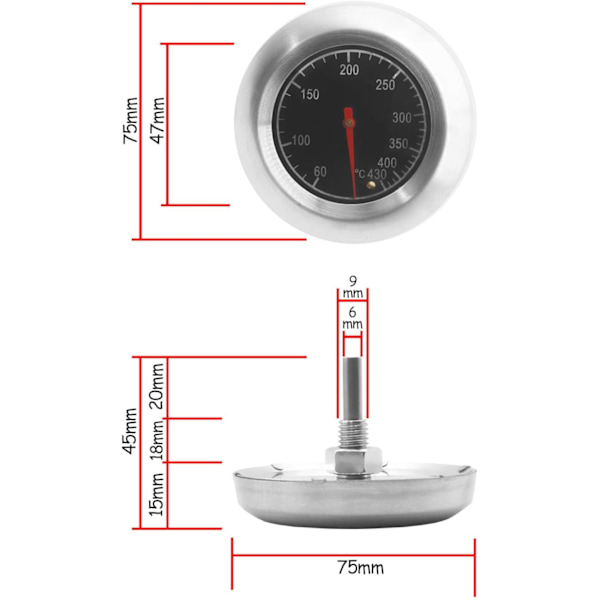 Analog matlagningstermometer, temperaturbeständig, diameter 7,5 cm, 10°C - 400°C