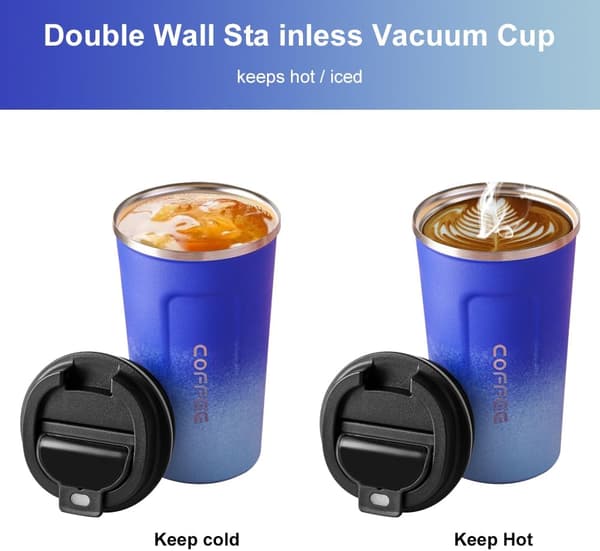 Rustfri Stål Reisekrus 510ml Gradient Blå Isolert Termokopp For Varme Drikker