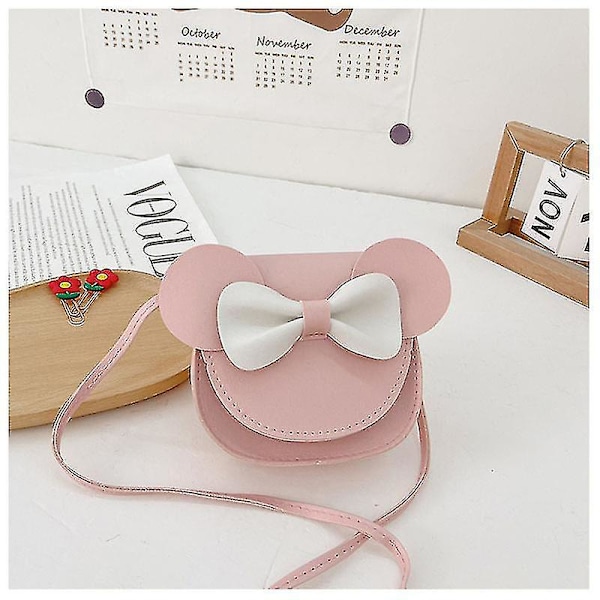 Liten Axelväska för Flickor med Rosett, Mini Handväska, Söt Musöron Crossbody PU Väska (Rosa)