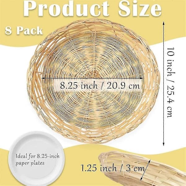 {PL}8-pack Bambu Papperstallrikshållare, 25 cm Återanvändbara för Middagstallrikar Handvävda Korg Papper Pla
